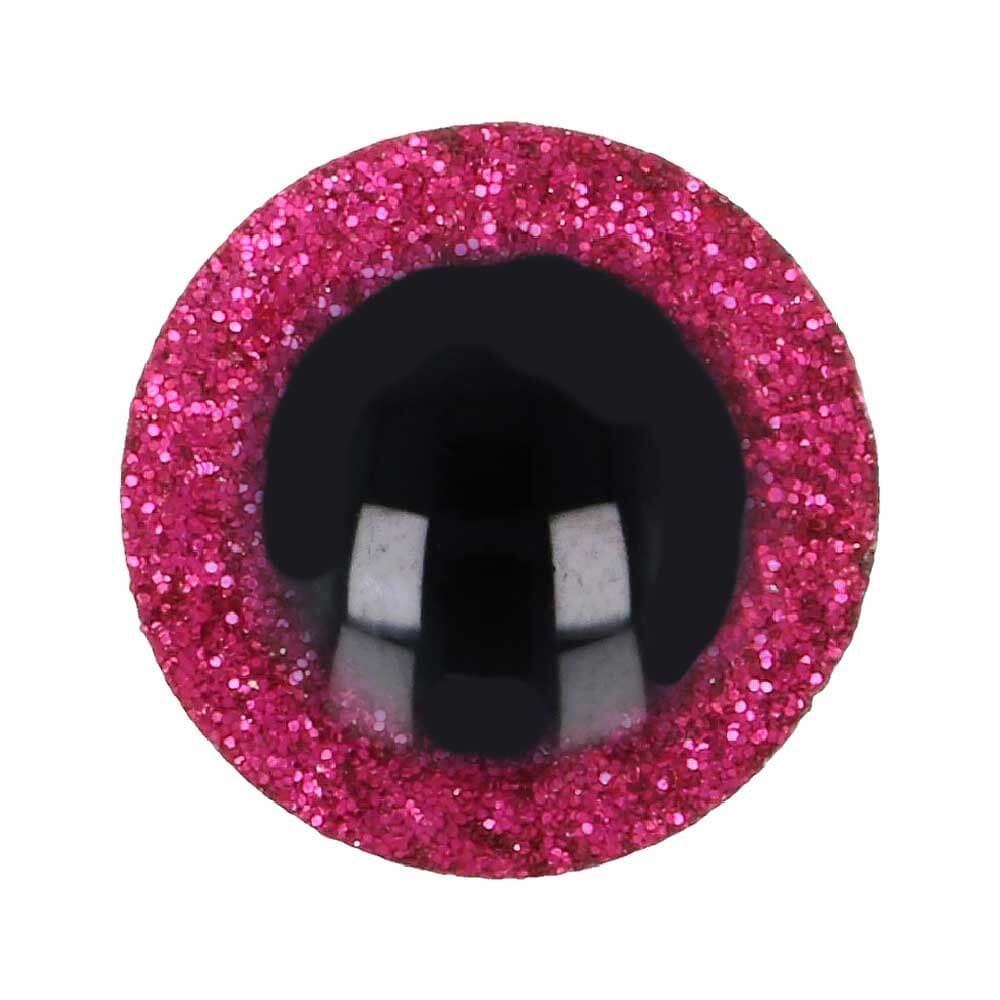 Veiligheidsoogjes Glitter 10mm Donkerroze (5 paar)